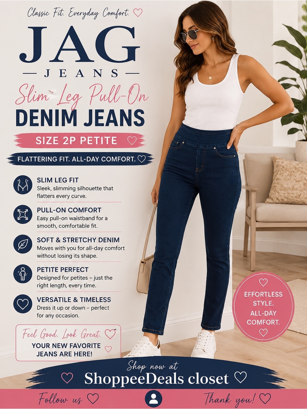 JAG Jeans Slim Leg Pull-On Denim Jeans | Size 2P Petite